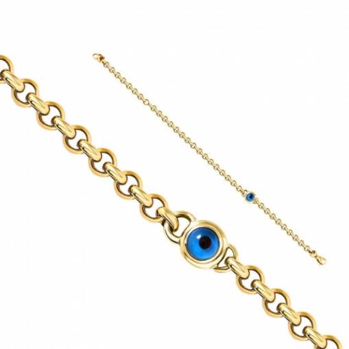 14k Altın Halka Nazar Boncuklu Bileklik - 1