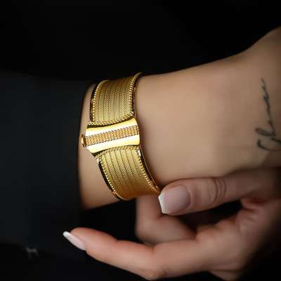 14k Altın Hasır Model Kelepçe Bilezik - ENGİNGOLD ANT