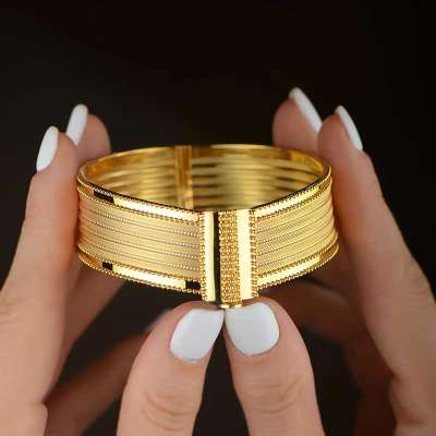 14k Altın Hasır Model Kelepçe Bilezik - 1