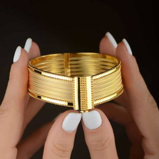 14k Altın Hasır Model Kelepçe Bilezik - 1