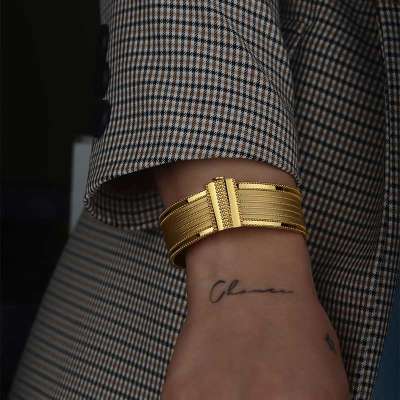 14k Altın Hasır Model Kelepçe Bilezik - 3