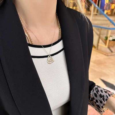 14k Altın İç İçe Üçlü Kalp Kolye - 5