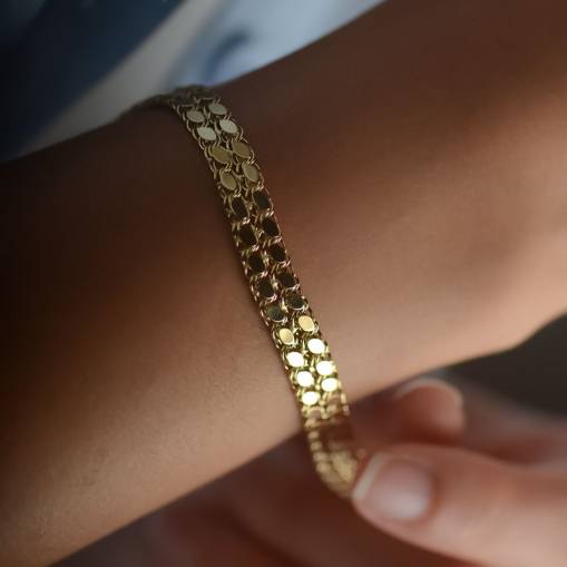 14k Altın İki Sıra Pullu Arpa Model Bileklik - 1