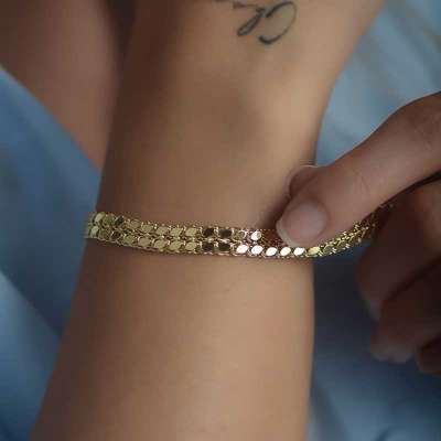 14k Altın İki Sıra Pullu Arpa Model Bileklik - 2