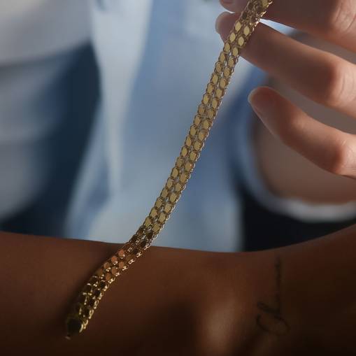 14k Altın İki Sıra Pullu Arpa Model Bileklik - 3