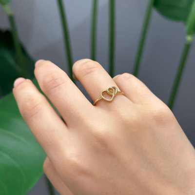 14k Altın İkili Kalp Yüzük