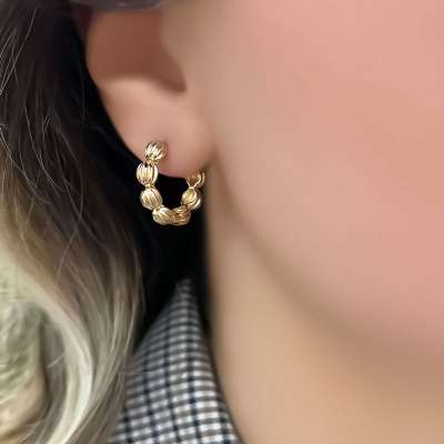 14k Altın Kalemli Bakla Halka Küpe - ENGİNGOLD RZG