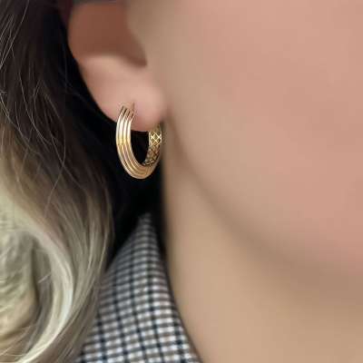 14k Altın Kalemli Çizgi Halka Küpe - ENGİNGOLD RZG