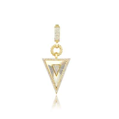 14k Altın Kalemli Piramit Charm Kolye Ucu - 1