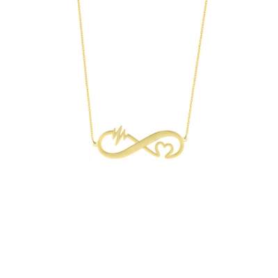 14k Altın Kalp Atışı Sonsuzluk Kolye - 3