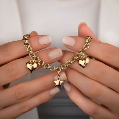 14k Altın Kalp ve Yıldız Sevgi Bileklik - ENGİNGOLD ZRM