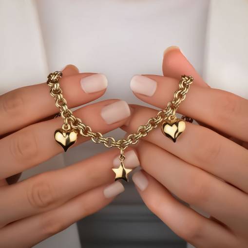 14k Altın Kalp ve Yıldız Sevgi Bileklik - 1