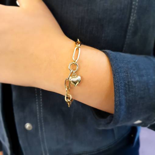 14k Altın Kalpli Ataş Zincir Bileklik - 1