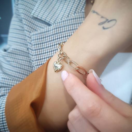 14k Altın Kalpli Ataş Zincir Bileklik - 3