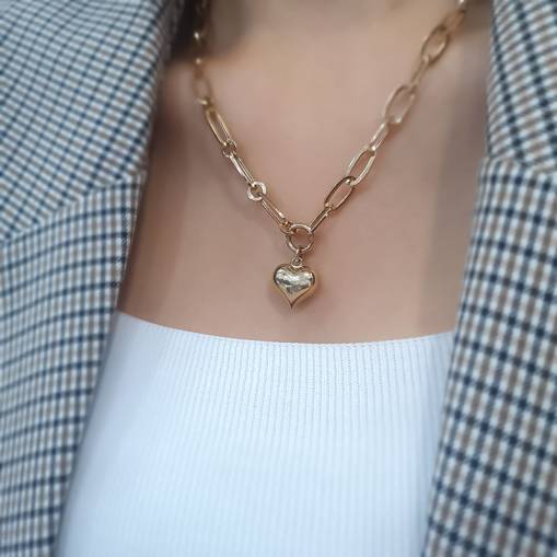 14k Altın Kalpli Ataş Zincir Kolye - 1