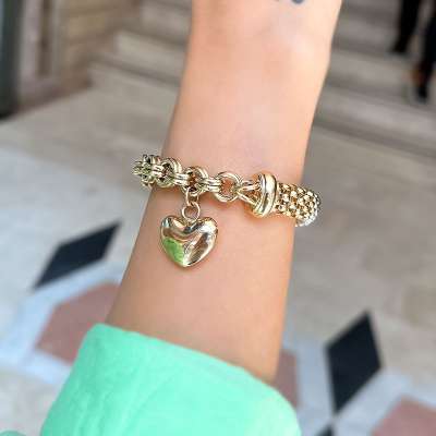 14k Altın Kalpli Cetaş Eterna Sevgi Bileklik - 2