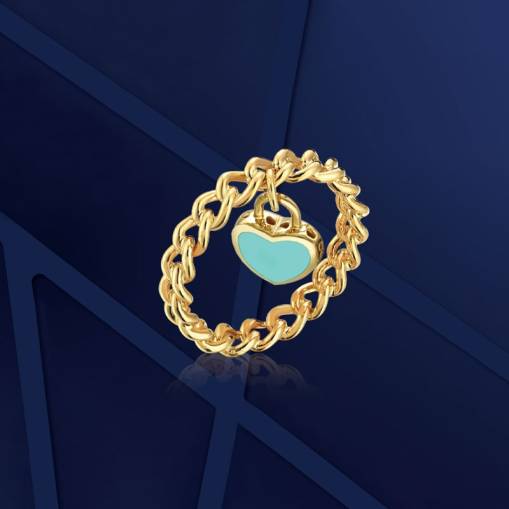 14k Altın Kalpli Cetaş Halka Yüzük - 1