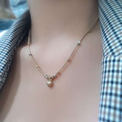 14k Altın Kalpli Dorika Kolye - 1