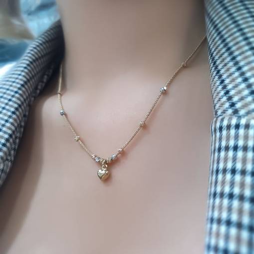 14k Altın Kalpli Dorika Kolye - 1