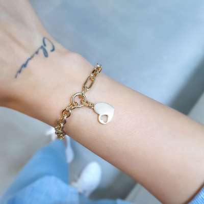 14k Altın Kalpli Halka Bileklik - 2