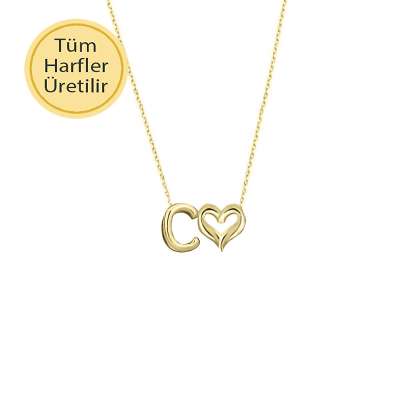 14k Altın Kalpli Harf Kolye