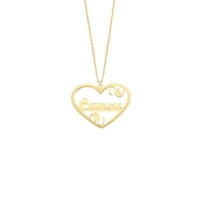 14k Altın Kalpli İsim Kolye - 2