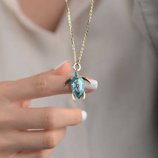 14k Altın Kaplumbağa Model Kolye - 1