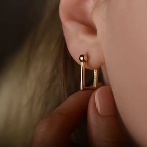 14k Altın Kare Pencere Küpe - 2