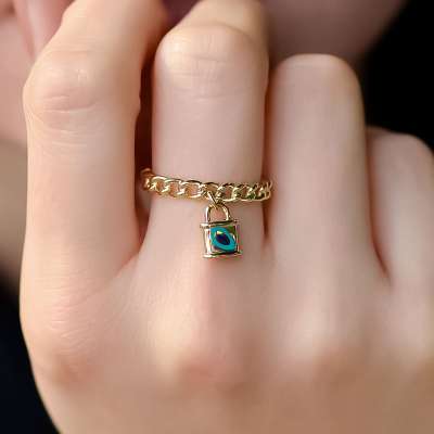 14k Altın Kilit Figürlü Halka Yüzük