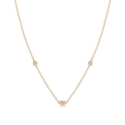 14k Altın Küp Detaylı Taşlı Kolye - ENGİNGOLD PİA