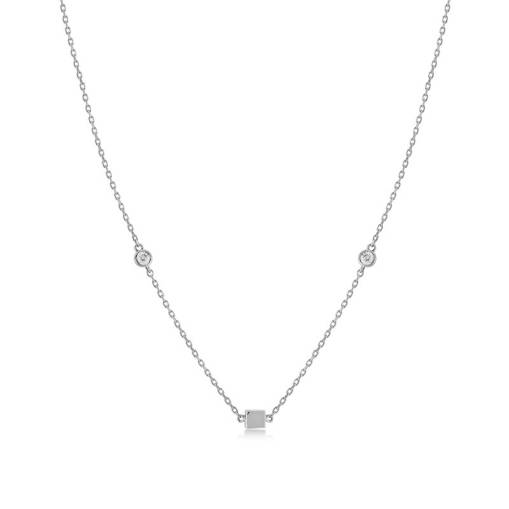 14k Altın Küp Detaylı Taşlı Kolye - 3