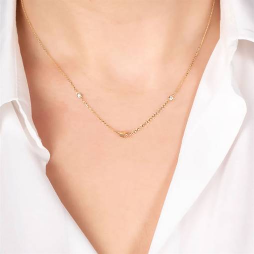 14k Altın Küp Detaylı Taşlı Kolye - 5