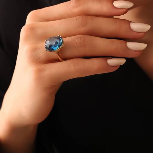 14k Altın London Blue Topaz Taşlı Yüzük - 1