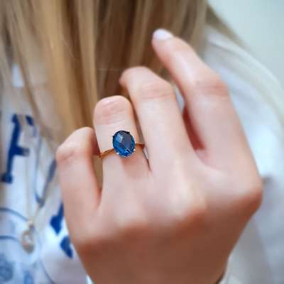 14k Altın London Mavi Topaz Taşlı Yüzük - 2