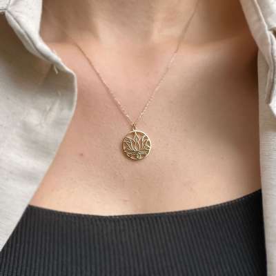 14k Altın Lotus Çiçeği Kolye - ENGİNGOLD ZİN