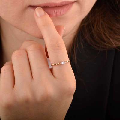 14k Altın Markiz Taşlı Burgu Yüzük - 1