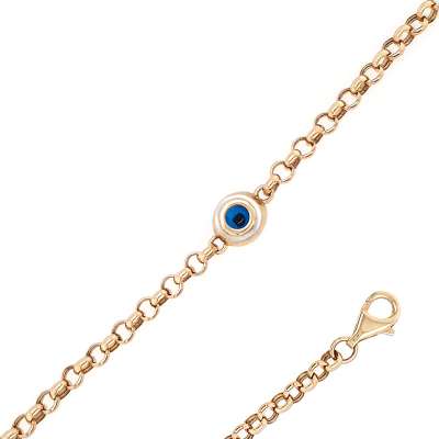 14k Altın Mavi Gözlü Halka Bileklik - 2