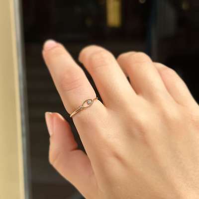 14k Altın Mavi Taşlı Balık Yüzük - 1