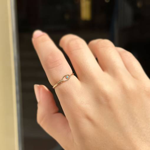 14k Altın Mavi Taşlı Balık Yüzük - 1
