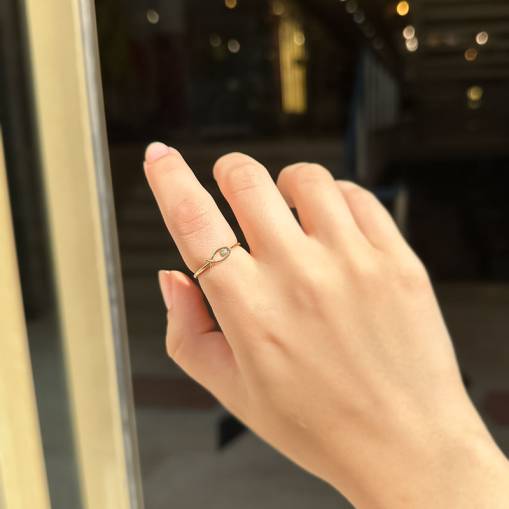 14k Altın Mavi Taşlı Balık Yüzük - 2