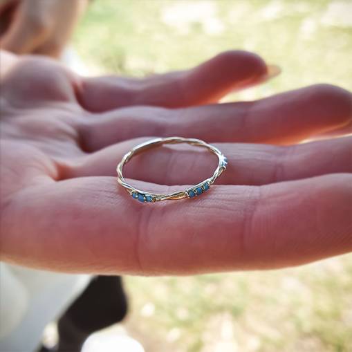 14k Altın Mavi Taşlı Burgu Yüzük - 2
