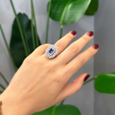 14k Altın Mavi Taşlı Charlotte Yüzük - ENGİNGOLD VER