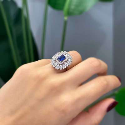 14k Altın Mavi Taşlı Charlotte Yüzük - 2