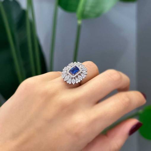 14k Altın Mavi Taşlı Charlotte Yüzük - 2