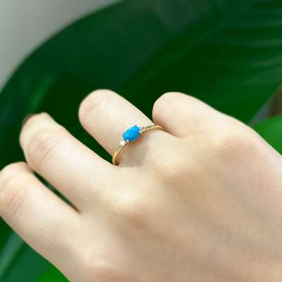 14k Altın Mavi Taşlı Eunoia Yüzük - ENGİNGOLD SERİDA