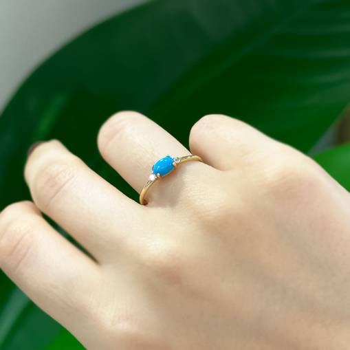 14k Altın Mavi Taşlı Eunoia Yüzük - 1