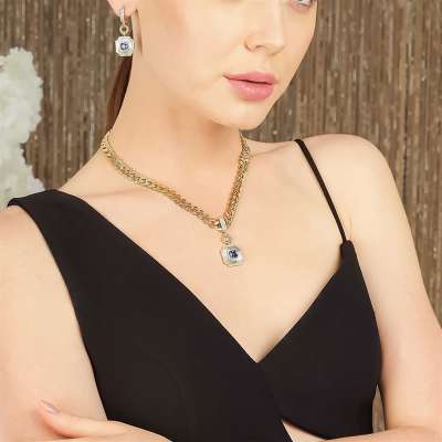 14k Altın Mavi Taşlı Kalemli Charm Kolye Ucu - 3