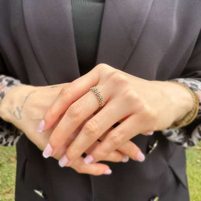 14k Altın Mavi Taşlı Papatya Yüzük - 2