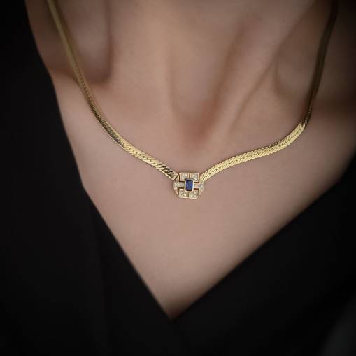 14k Altın Mavi Taşlı Parla Kolye - 1