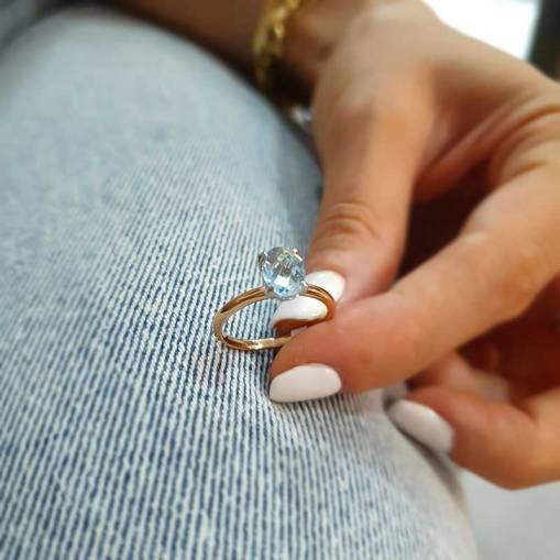 14k Altın Mavi Topaz Taşlı Yüzük - 1